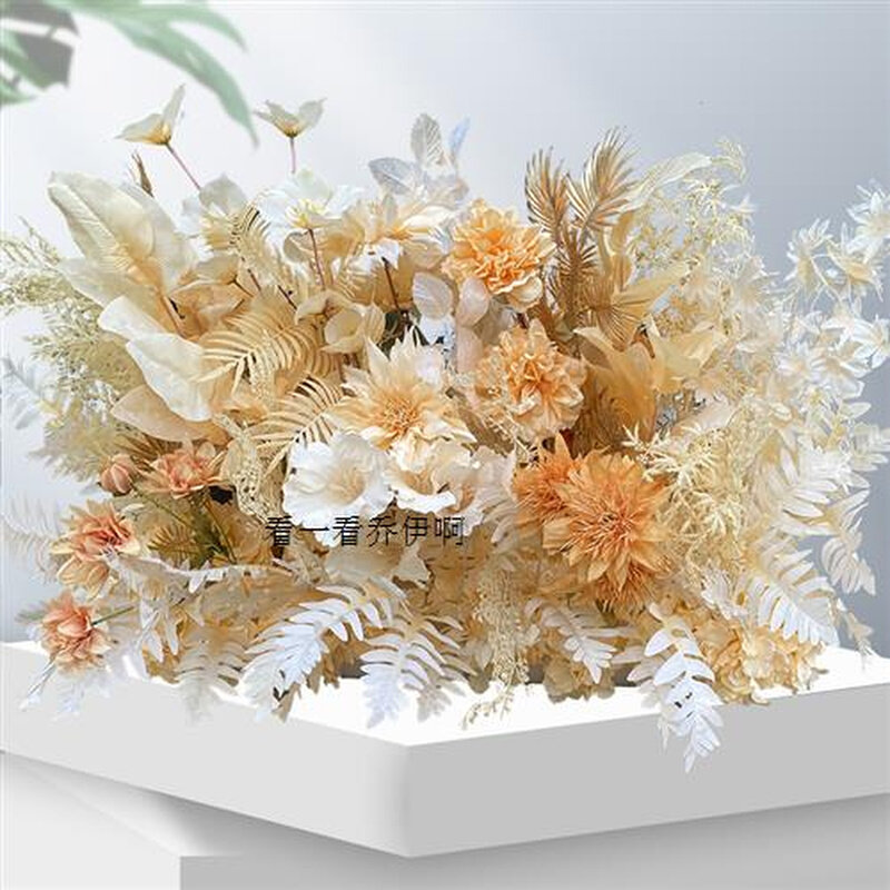 爆香槟色花排舞台排花路引花婚庆引路花球挂花加大橘色花加密长i.