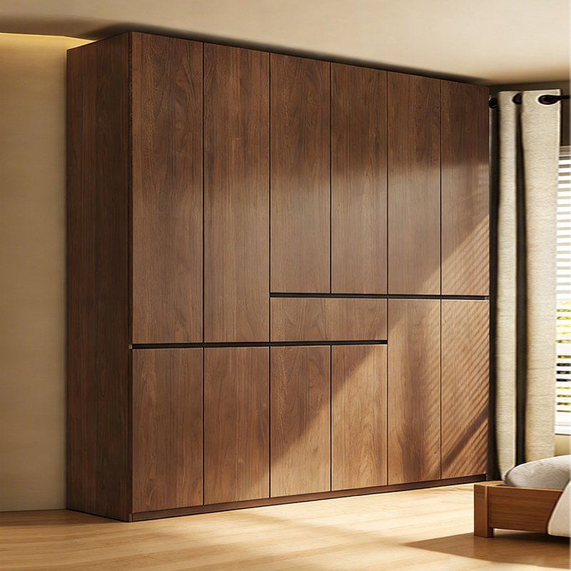 胡桃色衣柜家用卧室2026新款爆款原木实木柜子出租房用衣橱包安装