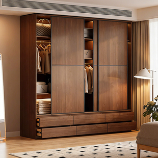 实木定制柜子中古风大衣柜落地衣橱储物一体衣柜组合柜多功能家用