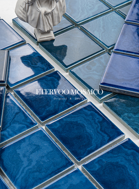 蓝色水波纹陶瓷马赛克瓷砖贴片泳池鱼池温泉水池专用砖小块小颗粒