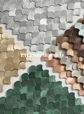 扇形金属马赛克墙贴自粘小块玄关电视背景墙贴片瓷砖卧室立体墙砖