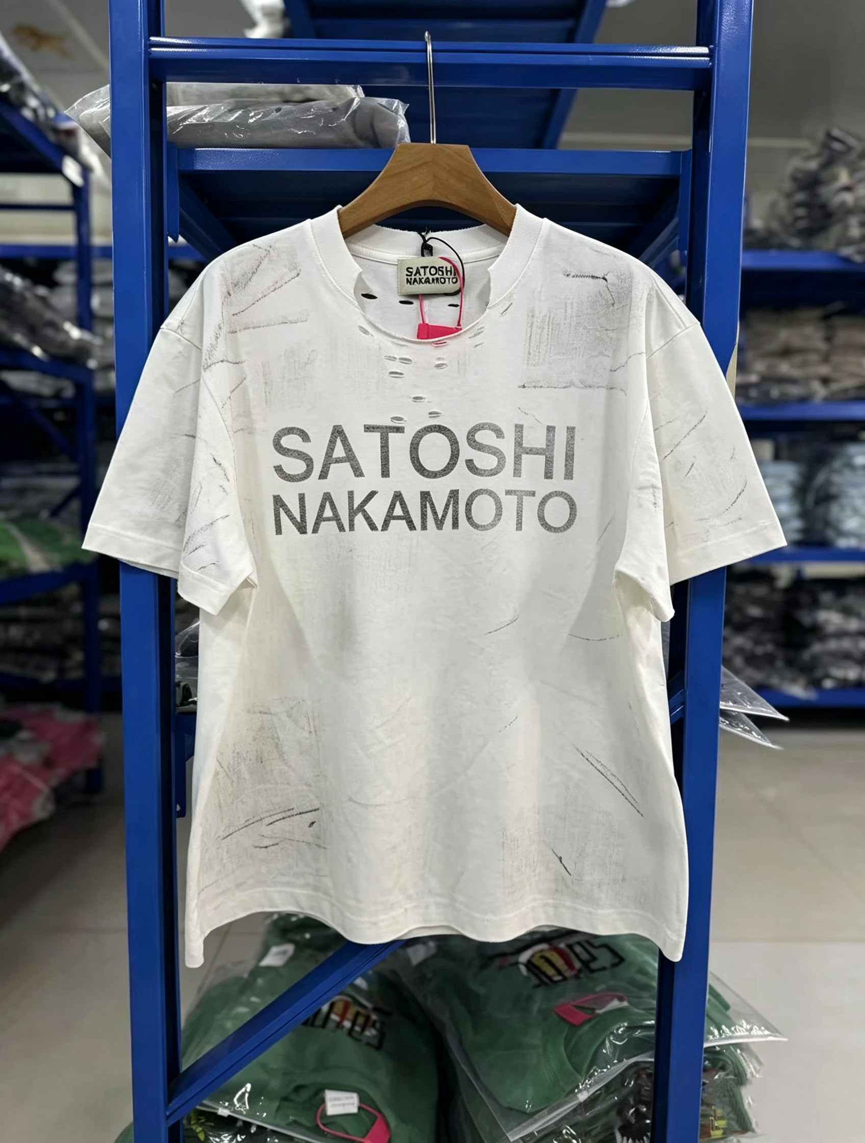 Satoshi Nakamoto x坂本龙一破坏做旧短袖T恤轻亚风美式男女半袖