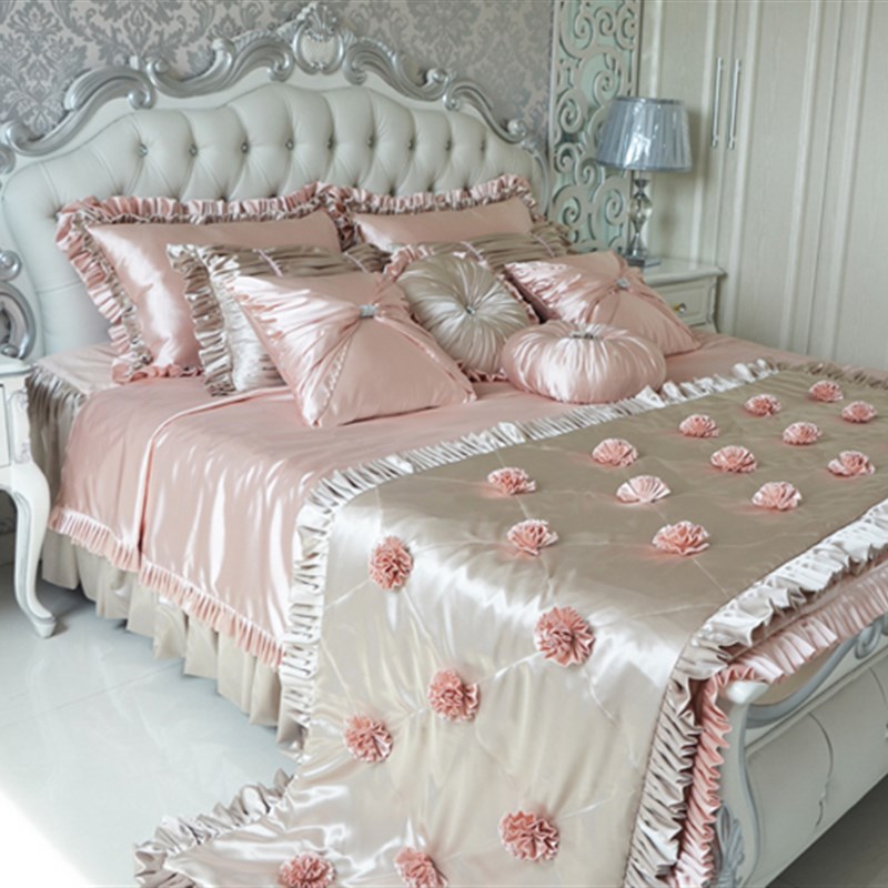 粉色蓝色红色床品美式床裙欧式奢华裸I睡轻奢婚庆床上用品多件套