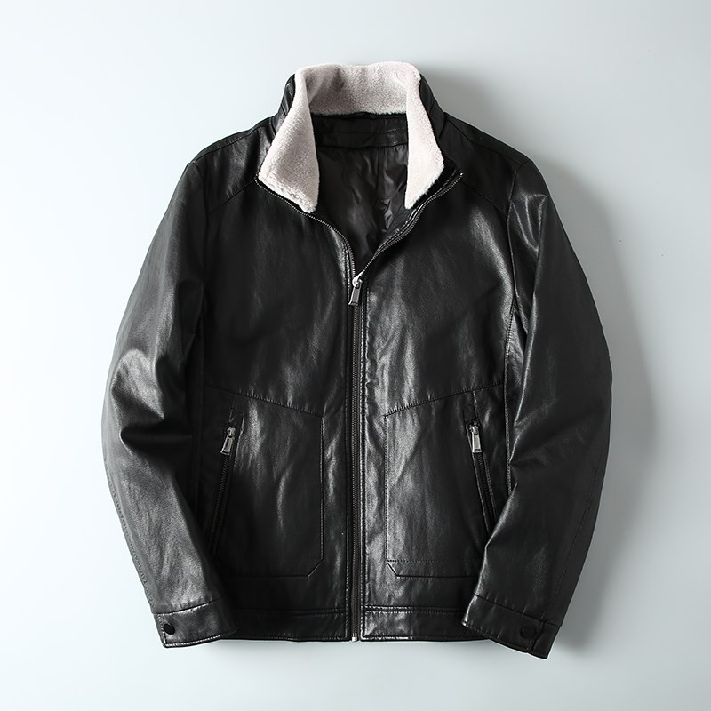 厚实保暖商务休闲可脱卸石墨烯内A胆夹克上衣秋冬季修身PU皮外套