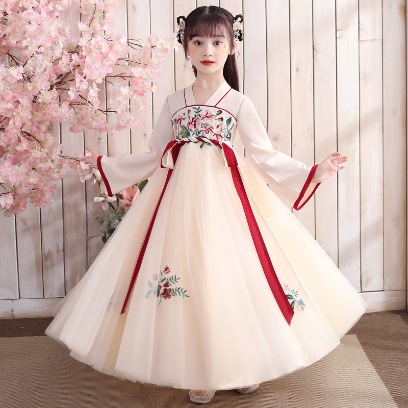 女童汉服古装连衣裙超仙小女孩旗袍秋冬中国风唐装礼服公主裙长袖