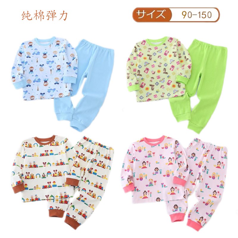 日单男女童纯棉家居服春秋冬季保暖套亲肤弹力螺纹卡通秋衣秋裤