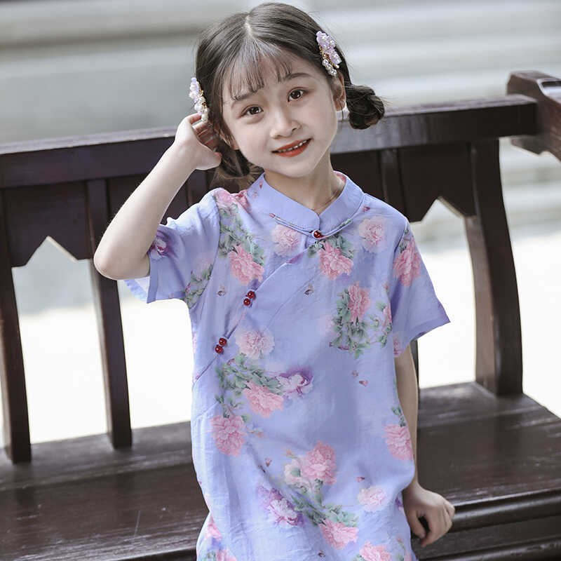 女童旗袍夏季2024新款中国风改良唐装连衣裙复古洋气公主裙夏汉服