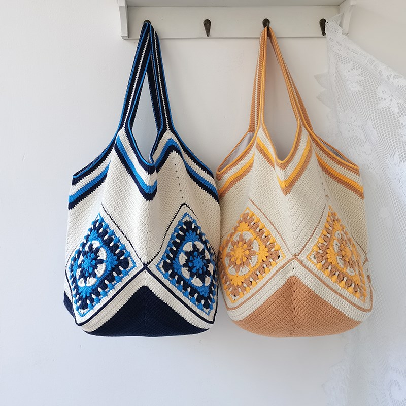 木子柯柯手作坊钩针编织青花瓷菜蓝子包包手工DIY毛线拼花材料包