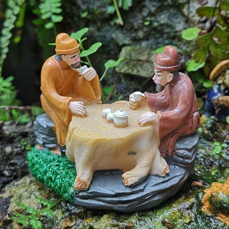 中式树脂摆件盆景园林假山庭院鱼池G喝茶古人树桩摆设阳台工艺品