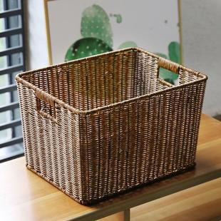 客厅电视柜整理杂物收纳筐北欧风 家用橱柜置物筐储物塑料仿藤编