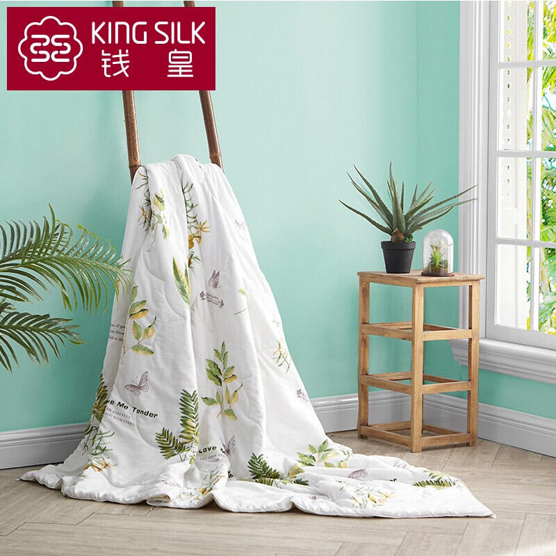 钱皇蚕丝被100%桑蚕丝被子被芯可水洗蚕丝夏凉被薄被子空调被绿色