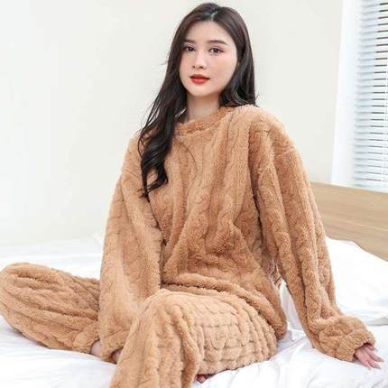 2024冬款加绒女士睡衣套装春秋冬季可爱长袖韩版加厚家居服新款女