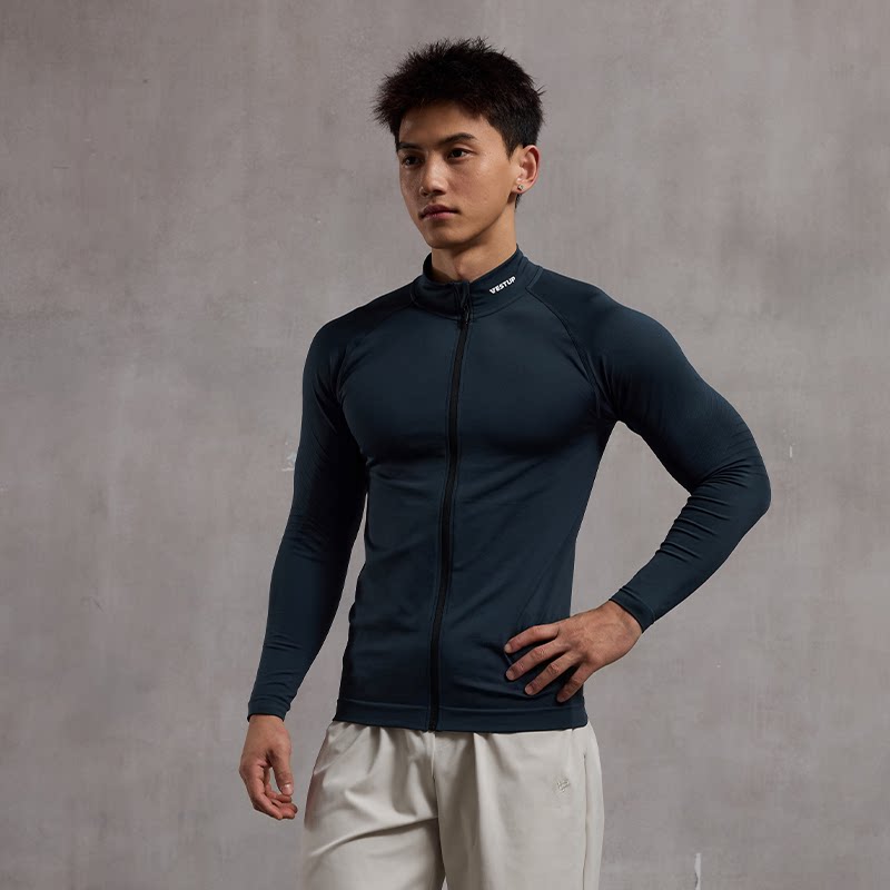 thumbnail for VEST UP seamless stand-collar jacket for men, slim fit zip-up jacket, casual running sports long-sleeve top