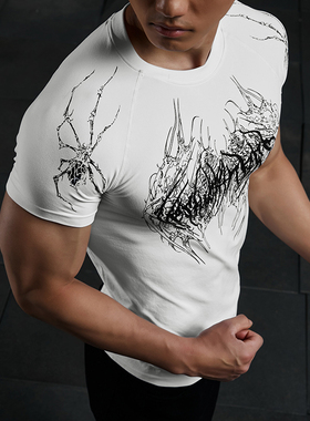 Vest Up暗黑毒液健身衣无缝显大修身圆领运动服运动休闲短袖男