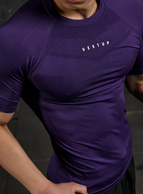 Vest Up美式修身无缝健身短袖男士纹理感短袖高弹抗皱紧身衣男t恤