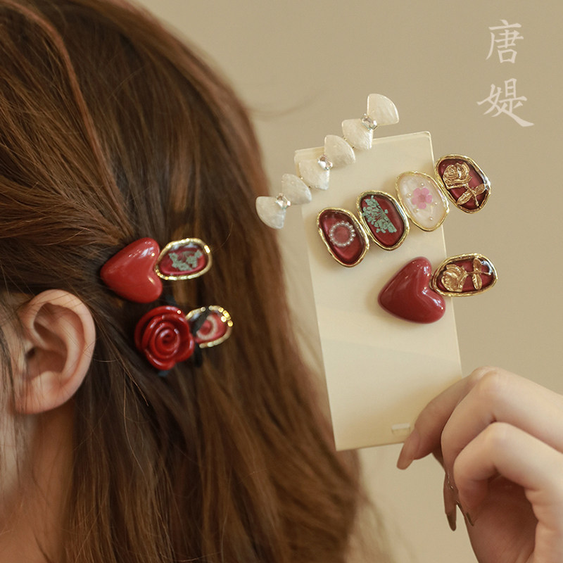 唐媞红色永生玫瑰花发夹