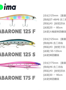日本进口ima路亚饵NABARONE怒霸王125mm-175mm浮水下沉远投米诺饵
