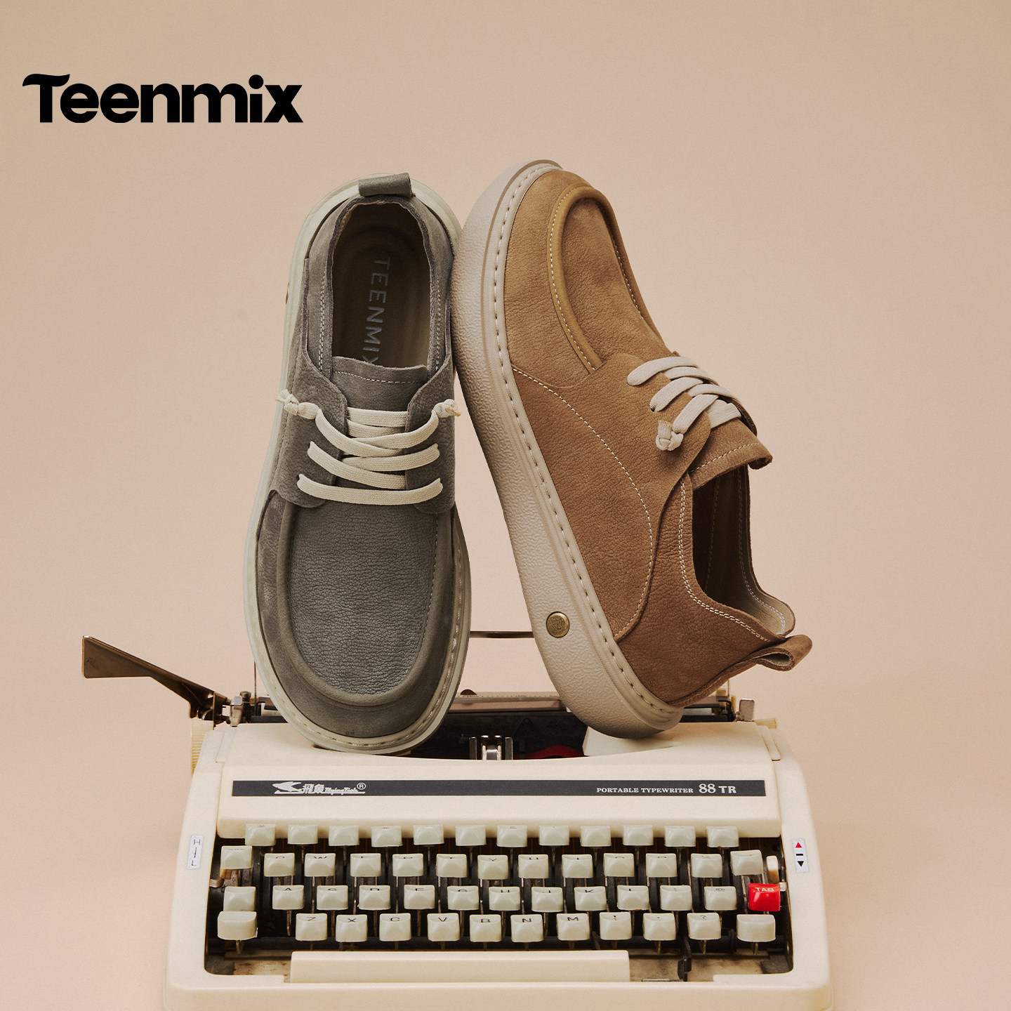 天美意户外工装鞋休闲男鞋真皮袋鼠鞋男士厚底鞋子男2026春季新款