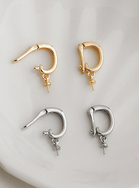 14K包金保色可打开D字吊坠扣带针珍珠托项链通用扣头diy饰品配件