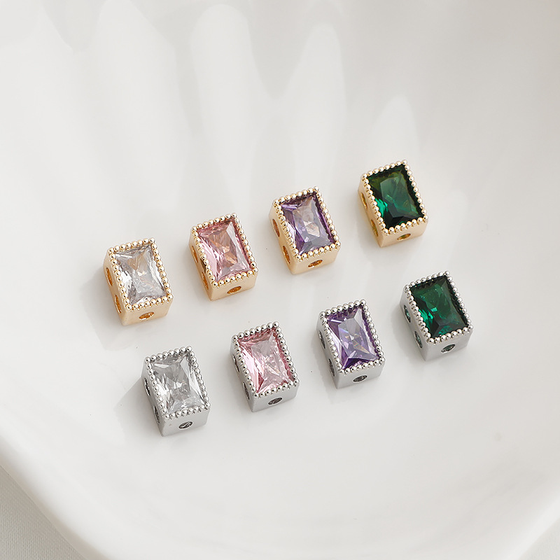 彩色锆石方形隔珠珍珠项链串珠