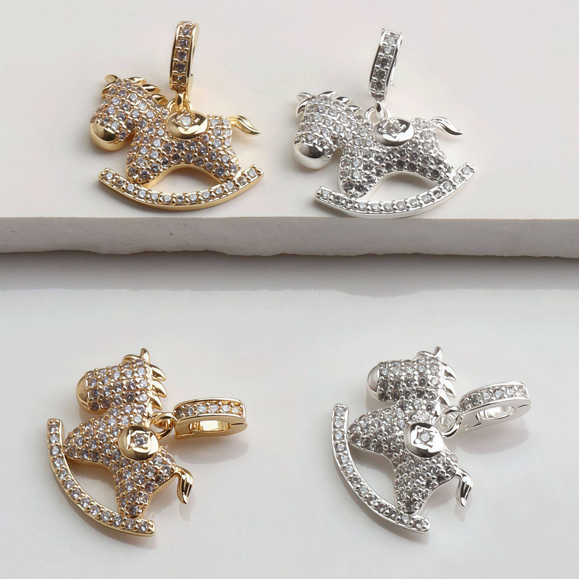 14K包金保色生肖马镶锆石高级感木马吊坠配饰diy手链项链饰品挂件