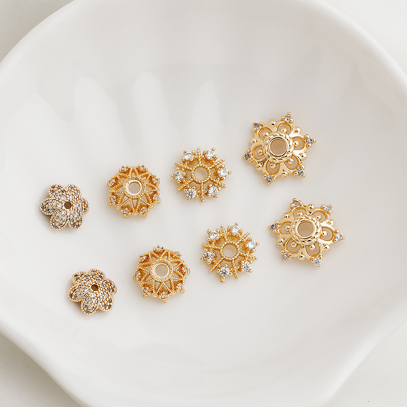 锆石镂空六瓣雪花花托珍珠托帽