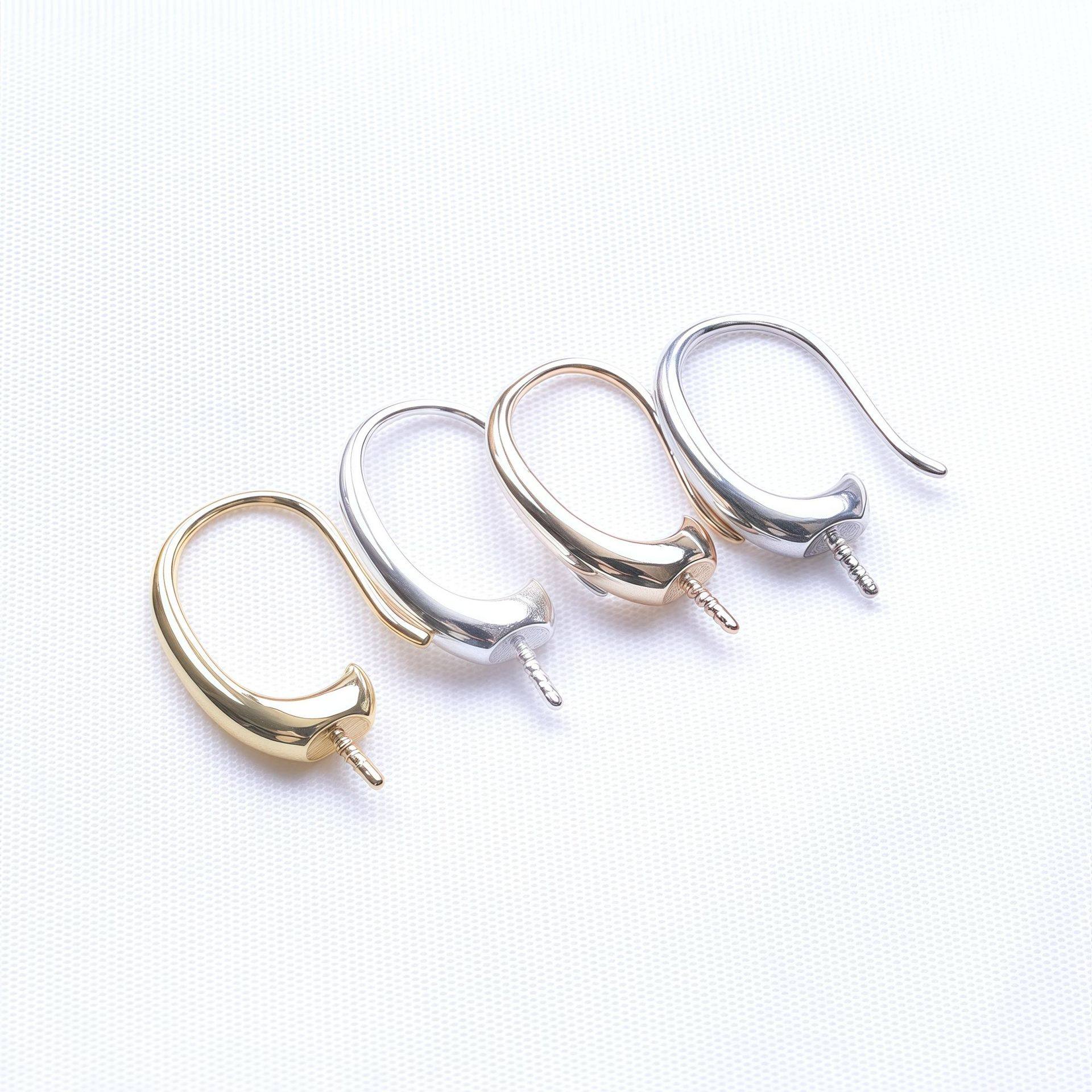 光面法式简约耳钩半孔空托配饰