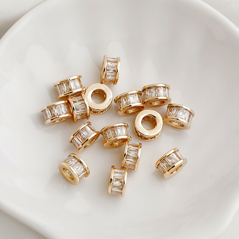 14K包金保色梯方锆石大孔隔珠路路通吊坠珍珠项链串珠diy配件饰品