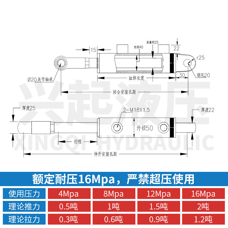 极速液压缸40缸径1o吨小型2吨油缸大全双耳双向作用伸缩式铲车吊