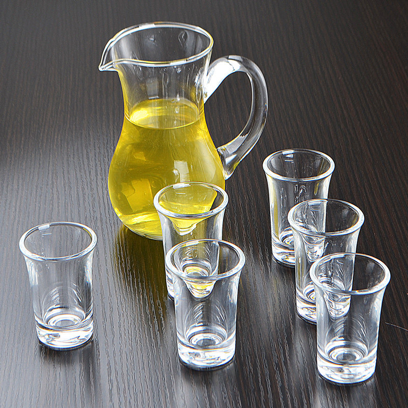 m一两白小杯套装小扎壶分酒器弹酒家用玻j璃子白酒酒一口杯小号in