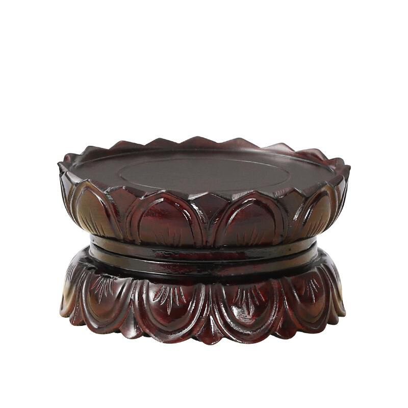 神像观音菩萨摆件莲花底座实木加高圆形底座供奉佛像莲花坐台家用