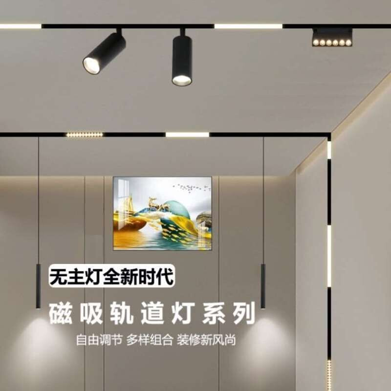极速磁吸轨道射灯无主灯r客厅照明设计方案嵌入式暗装轨道条明装