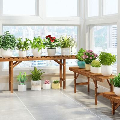 2021新款花架户外庭院阶梯式花盆架实木阳台置物架落地室外植物架