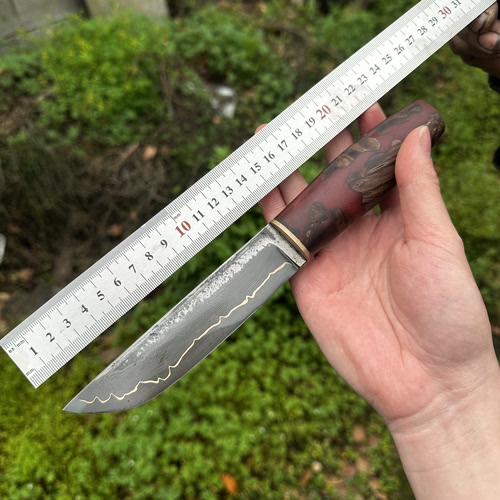 手工锻打小刀复古猎刀野营随身刀户外生存刀夹铜高硬度小直雅库特