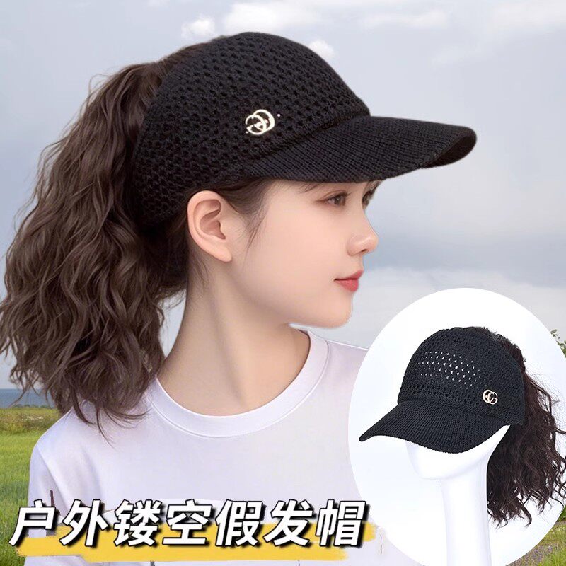 帽子假发女镂空空顶帽假发帽马尾