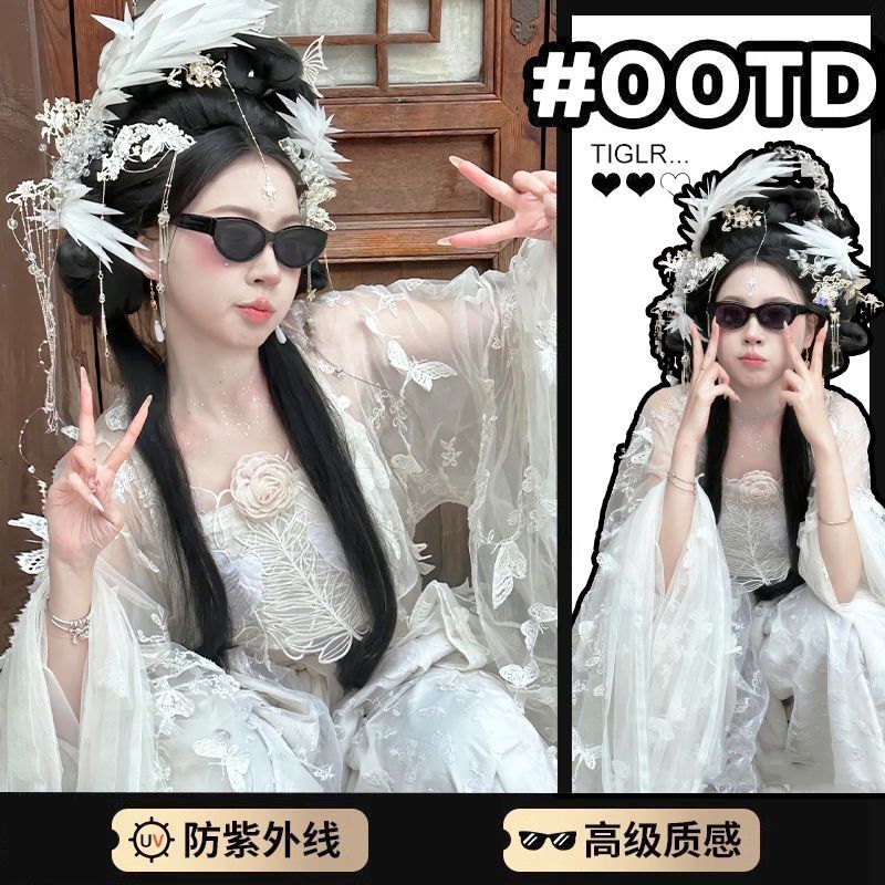 复古黑色新中式猫眼墨镜方圆脸显瘦高级感网红太阳眼镜炫酷风度假