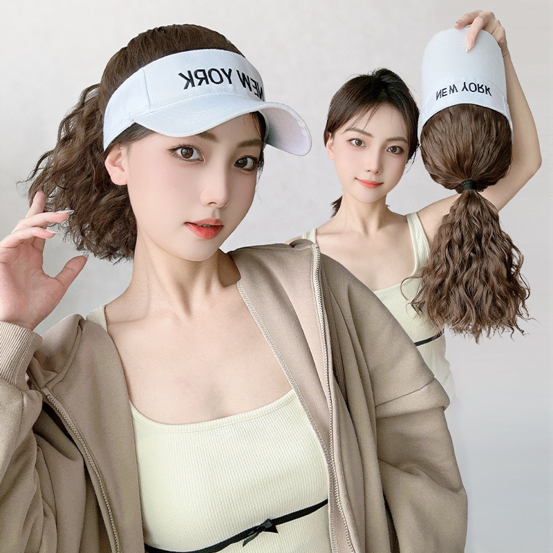 帽子假发一体女2024夏季新款空顶帽羊毛卷网红百搭假发帽全头套