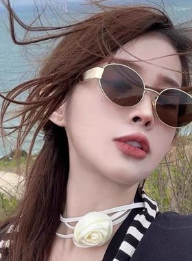 复古金属小框墨镜女款潮高级感街拍老钱风2025新款防紫外线太阳镜