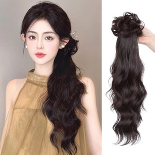 新中式轻国风假发辫子女古风微卷发抓夹侧马尾汉服旗袍长辫子发饰
