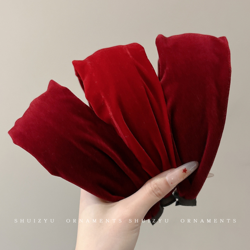 红色丝绒发箍女2025新款高颅顶宽边发捆头箍日常外戴气质发卡头饰