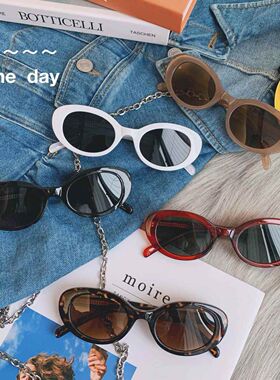 2025新款个性凹造型欧美风白色框椭圆墨镜女猫眼辣妹太阳镜潮男