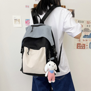 日系撞色小清新双肩包女韩版百搭书包韩版原宿ulzzang背包女双肩