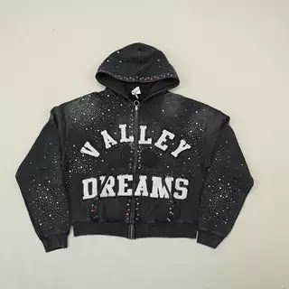 thumbnail for Lettered logo printed patch zip-up hooded sweatshirt