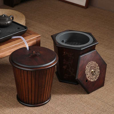 左一仁 竹制茶桶胡桃色茶渣桶垃圾过滤排水桶茶台废水桶茶具配件
