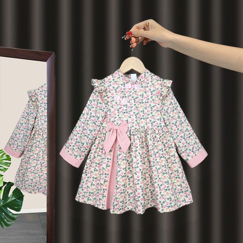 女童连衣裙2025新款秋季洋气女宝宝碎花裙小童纯棉裙子2长袖3春装