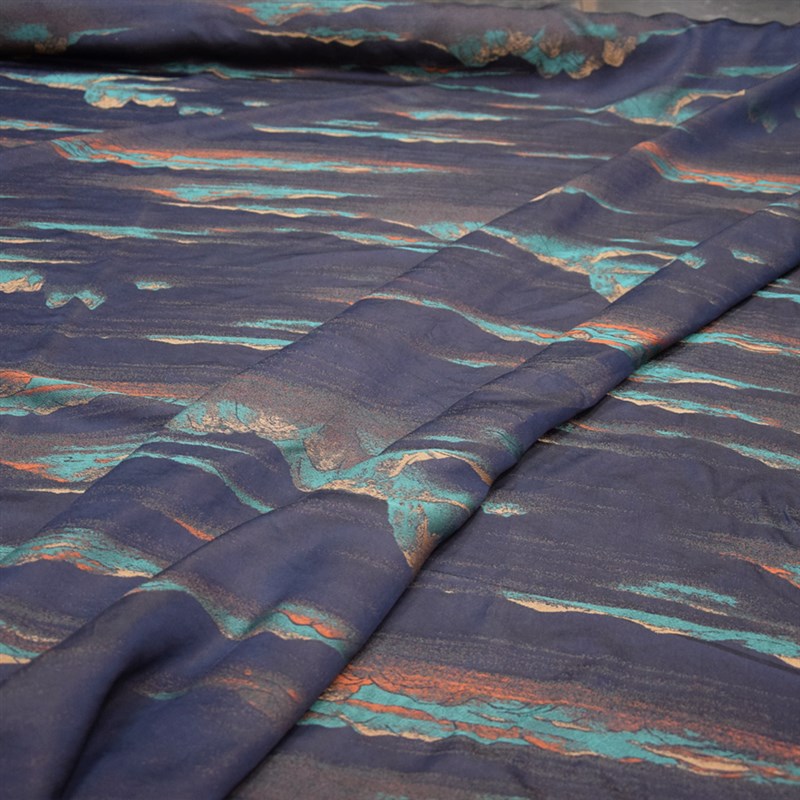 宽门幅重磅真丝38姆米藏青重山叠峦印花宋锦香云纱连衣裙旗袍布料