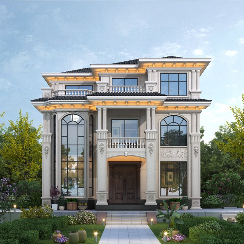 两层半农村自建房三层别墅设计图纸二层半豪华欧式建房效果图3369