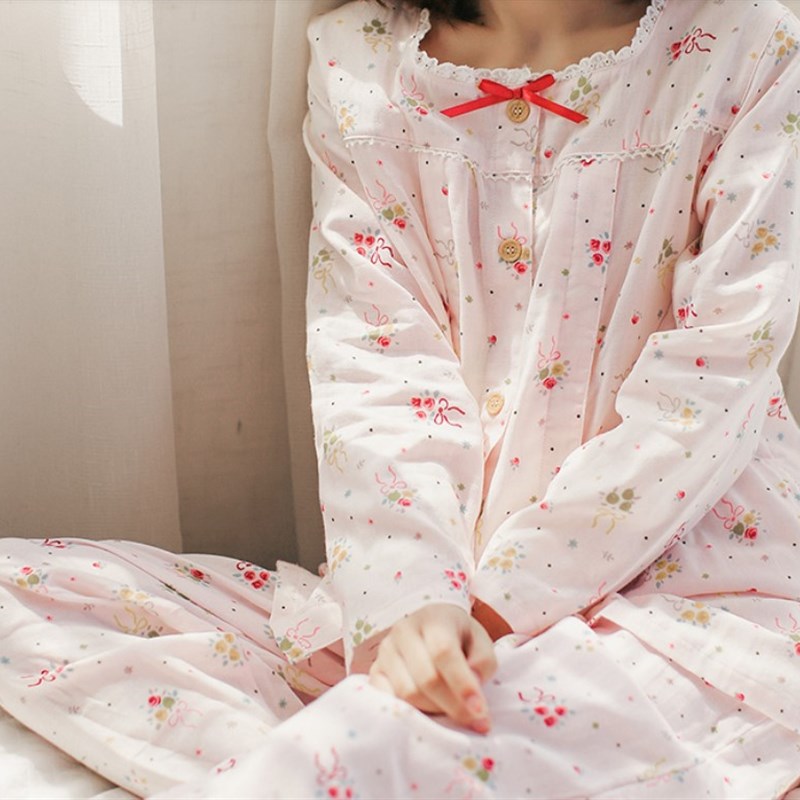 全棉双层纱布纯棉月子服哺乳服睡衣家居服春夏R季产后长袖长裤孕