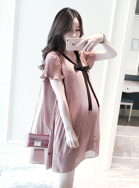 2021新款夏季孕妇装韩版时尚宽松大码A字裙夏天显瘦孕妇连衣裙潮