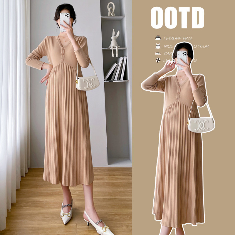 孕妇秋冬新款宽i松大尺码打底毛衣裙潮妈过膝长裙百褶V领针织洋装,孕妇装/孕产妇用品/营养,毛衣,淘宝优惠券,粉丝福利购,淘宝优惠卷